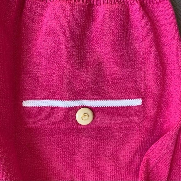 St. John Pink Cardigan Sweater Women’s M Gold Buttons Contrast Trim Preppy - Picture 7 of 10